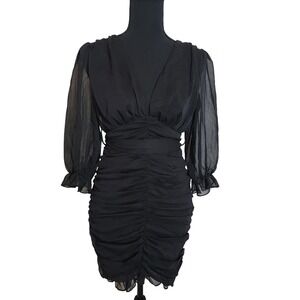 French Kiss Black Long Poet Sleeve Mini Dress Small See‎ Through Dark Romantic